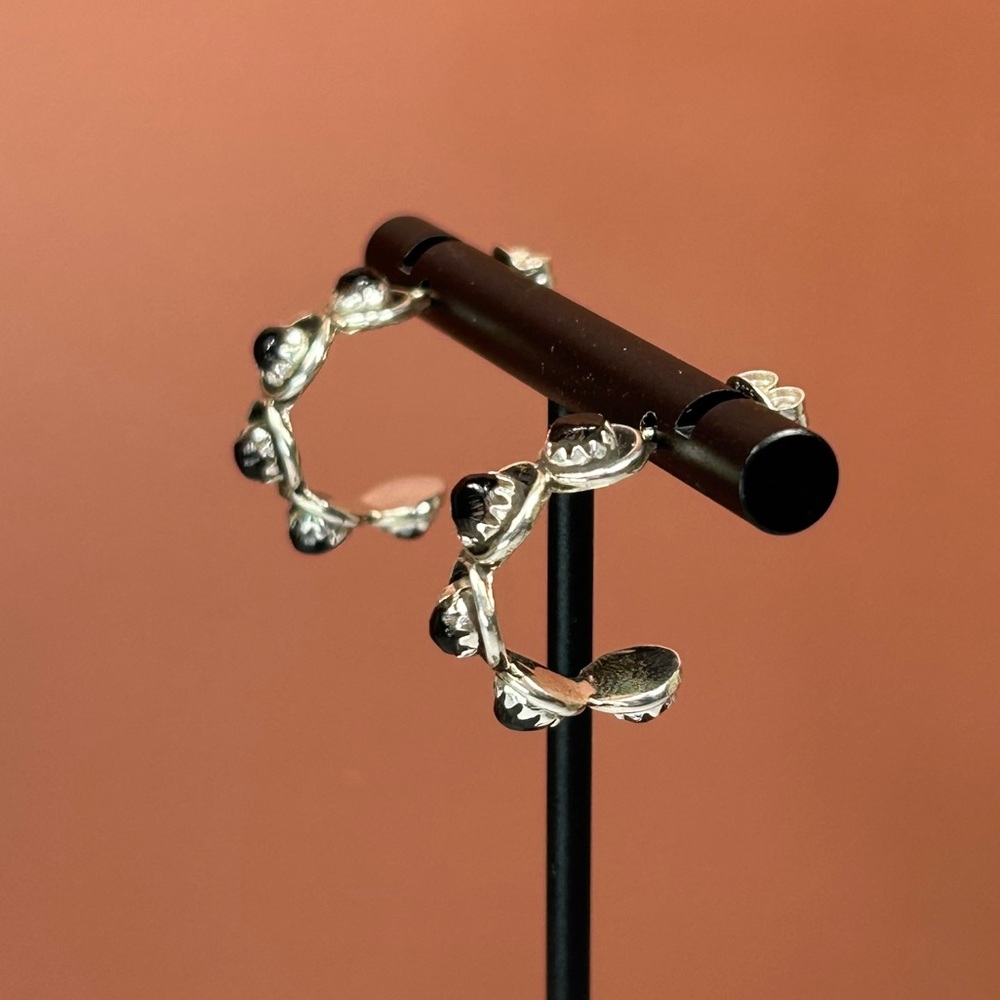 Zuni Sterling Silver Black Onyx Hoop Earrings